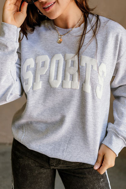 Light Grey FOOTBALL 3D Letter Graphic Crew Neck Sweatshirt