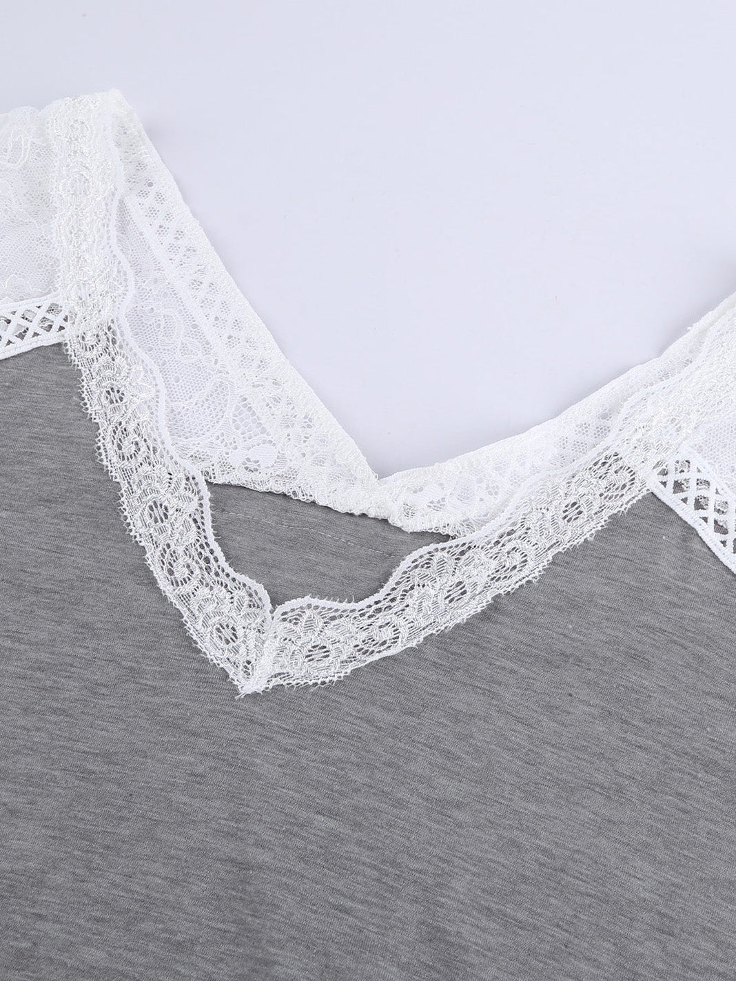 Gray Knit Lace Detail Cap Sleeve Top