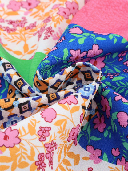 Floral Patchwork Print Button-Up Blouse