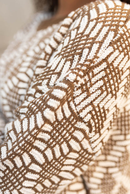 Khaki Patterned Knit Round Neck Sweater