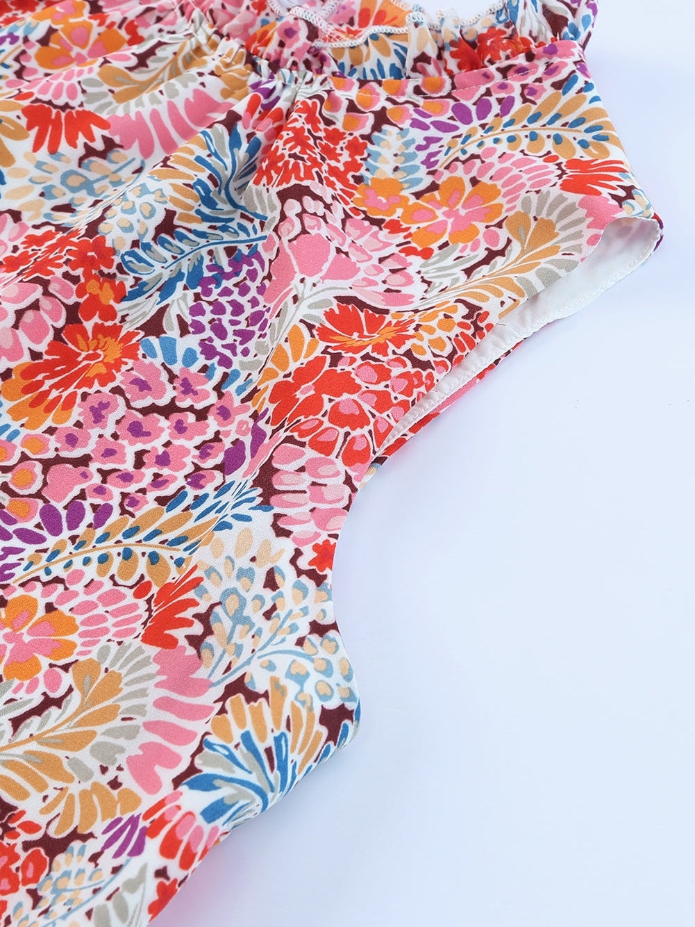 Floral Pink Sleeveless Ruffle Tank Top