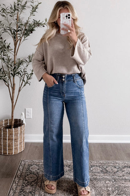 Gray Morn Exposed Seam Drop Shoulder Loose Sweater