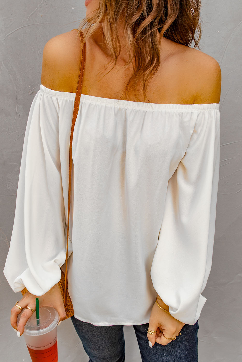 Elegant White Off Shoulder Top with Elastic Neckline