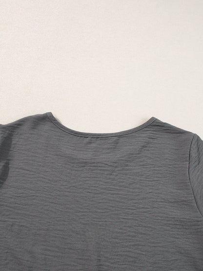 Dark Grey Ruffled Short Sleeve Plus Size Top