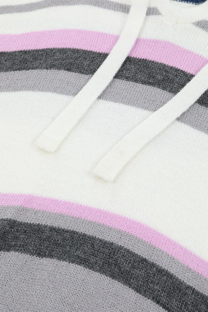 Stripe Oversized Hooded Knit Sweater for Curvy Women