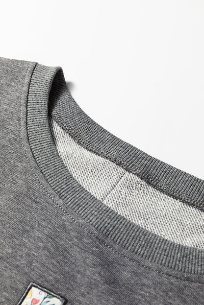 Dark Grey LOVE Graphic Exposed Seam Patchwork Uneven Hem Chic Sweatshirt