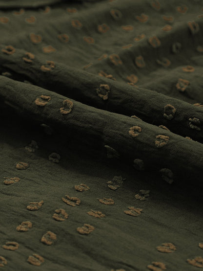 Elegant Green Lace Eyelet Shoulder Ruffle Long Sleeve Top