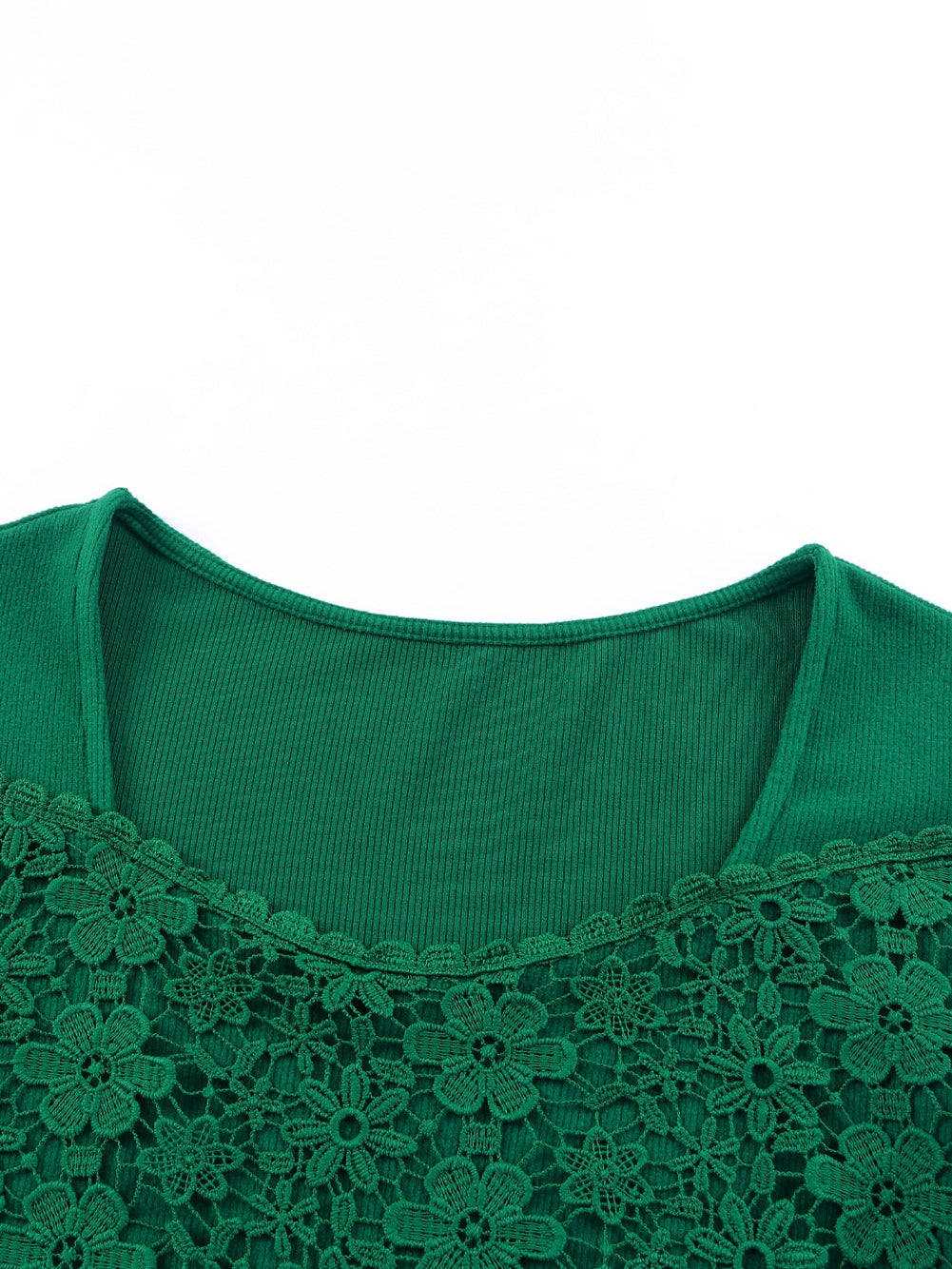 Green Floral Lace V Neck Long Sleeve Top