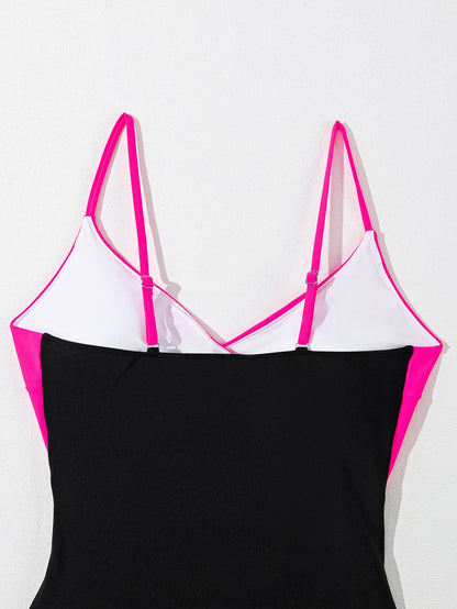 Flirty Rose Red Colorblock Cutout Monokini