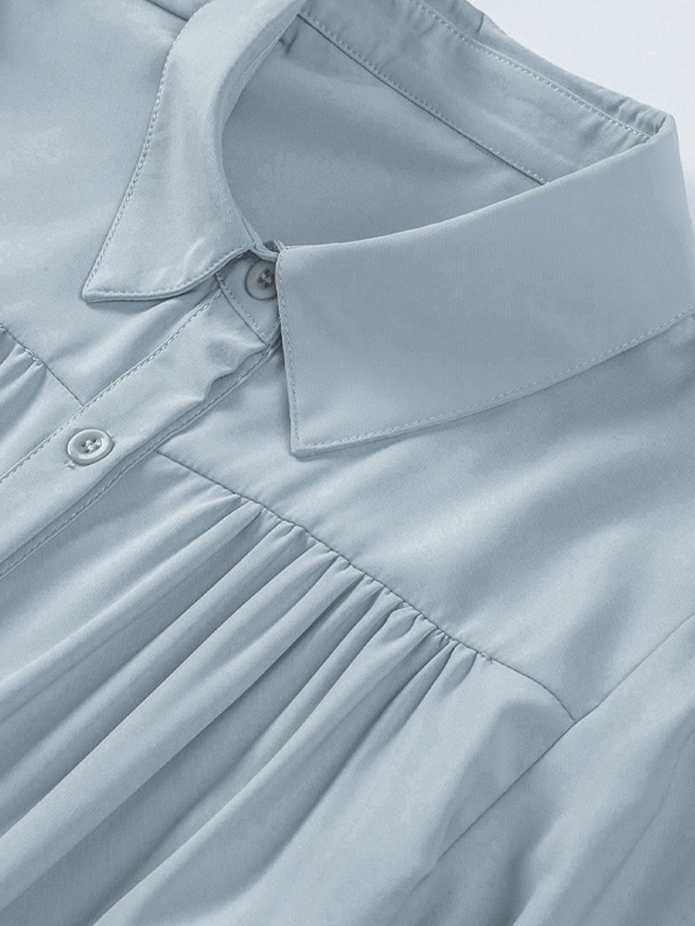 Elegant Sky Blue Puff Sleeve Polyester Blouse