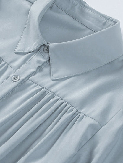 Elegant Sky Blue Puff Sleeve Polyester Blouse