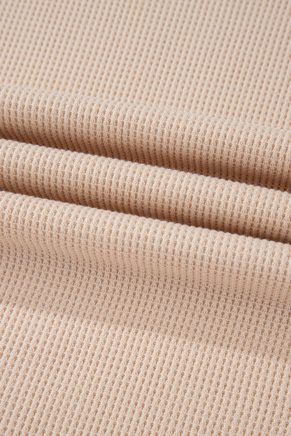 Parchment Contrast Floral Patchwork Puff Sleeve Waffle Knit Top