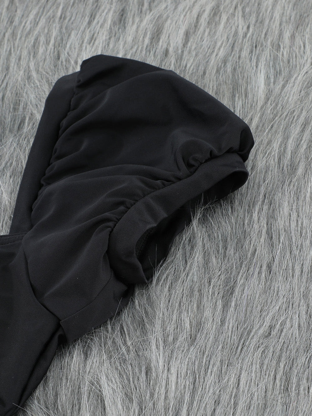 French Romance Black High Waisted Bikini with Puff Sleeves