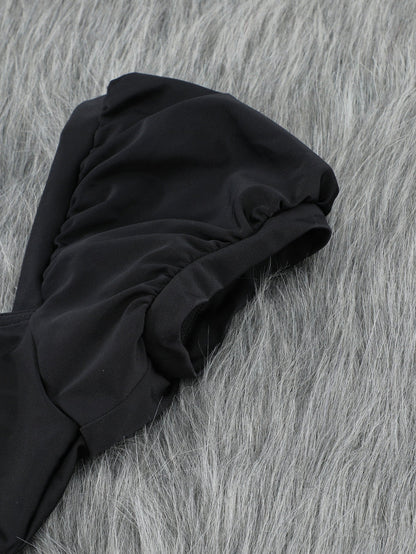 French Romance Black High Waisted Bikini with Puff Sleeves