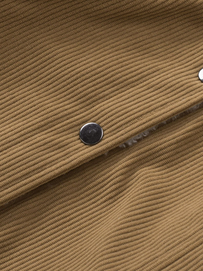 Khaki Corduroy Snap Button Sherpa Lined Jacket