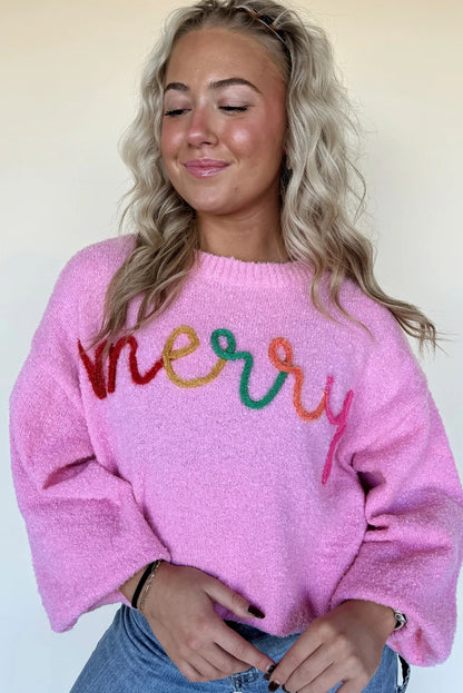 Bonbon merry Multicolor Tinsel Letter Graphic Christmas Sweater