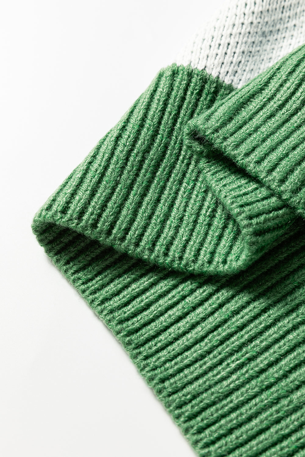 Mist Green Checkered Pattern Polo Collar Loose Sweater