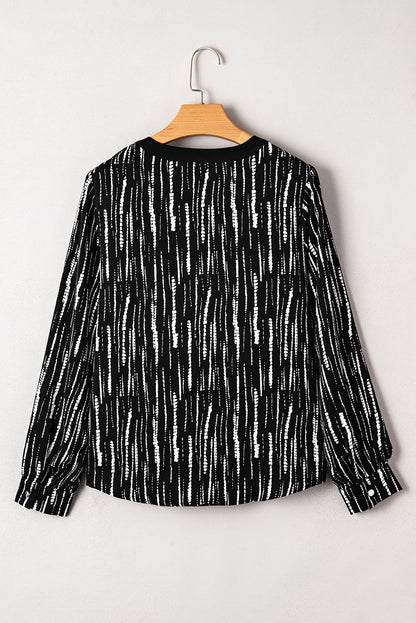Black Spring and Autumn V-neck long-sleeve tie-dye casual pullover