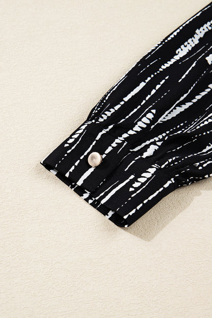 Black Spring and Autumn V-neck long-sleeve tie-dye casual pullover