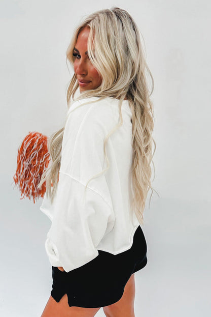 Red Dahlia game day Rugby/Pumpkin/Christmas Tree Corded Graphic Notched Neck Sweatshirt