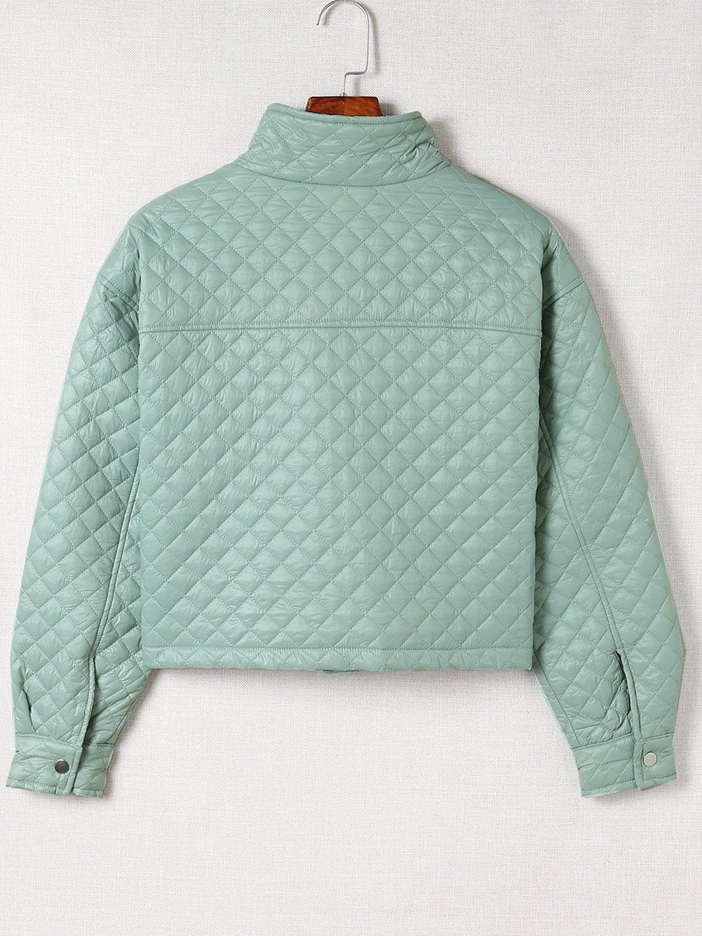 Green Quilted Zip-up Cropped Jacket with Chic Pockets