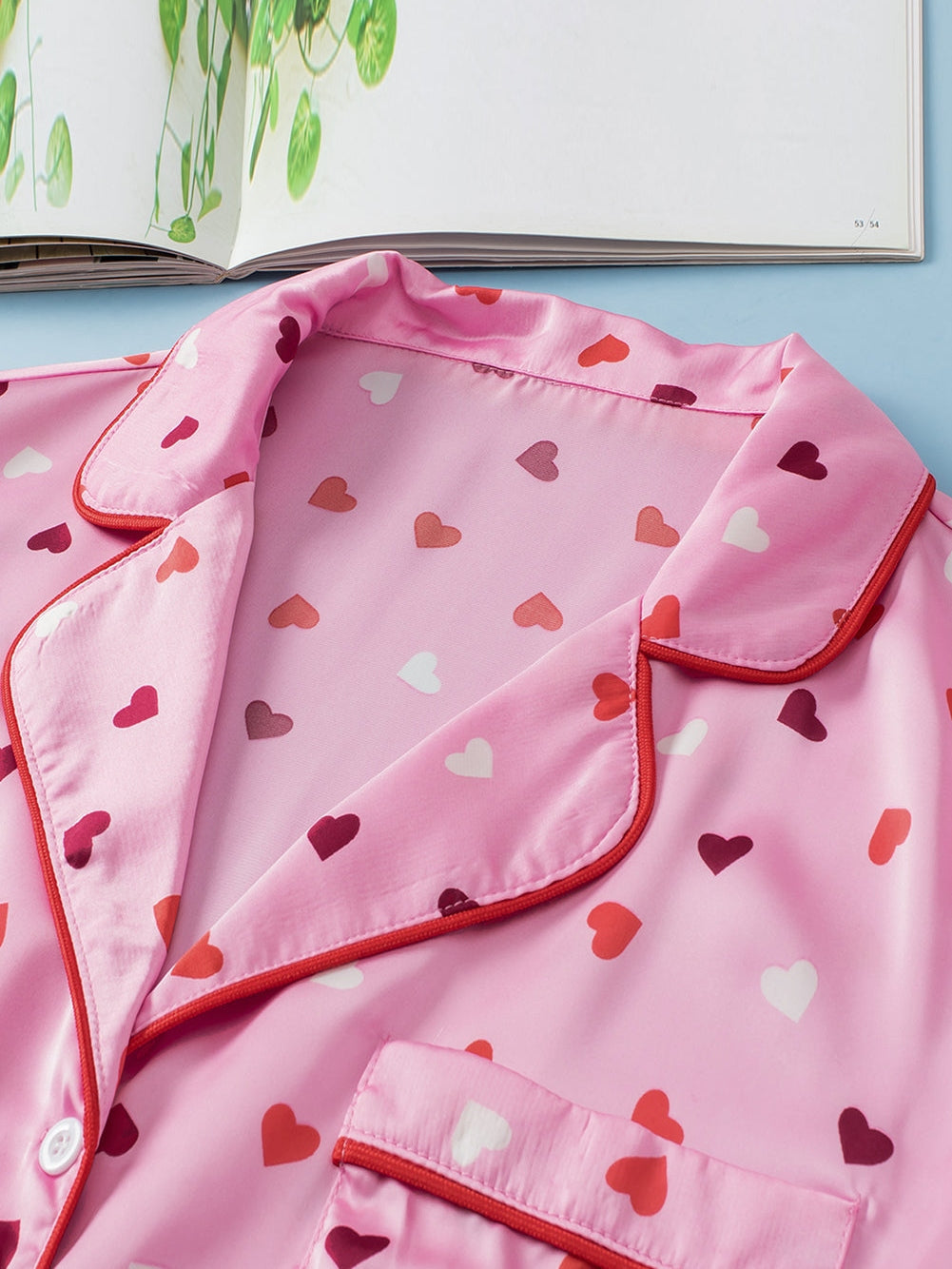 Valentine's Day Pink Heart Print Plus Size Pajama Set