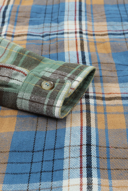 Green Plaid Shacket with Button Up Chest Pockets