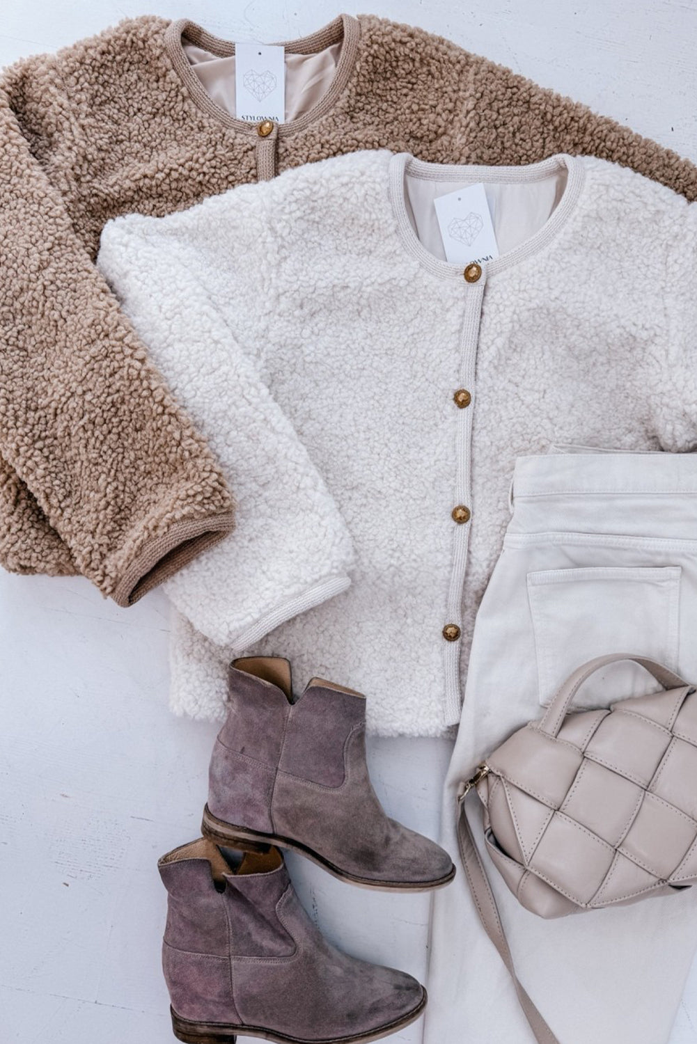 Smoke Gray Sherpa Buttoned Front Plush Jacket