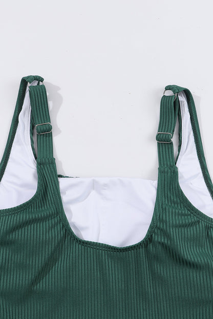 Black Emerald Ruched U Neck Ribbed Tankini