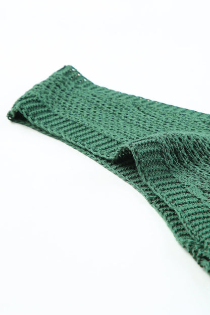 Green Hollowed Knit Sleeveless V Neck Tank Top