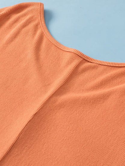 Gold Flame Plus Size Twist Hem Bracelet Sleeve Ribbed Top