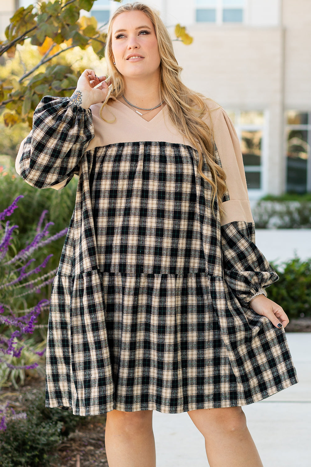 plaid plus size dress