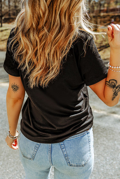 black graphic tee