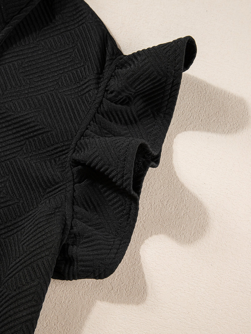 Chic Black Ruffle Sleeve Quarter Zip Top with Wide Leg Pants Set