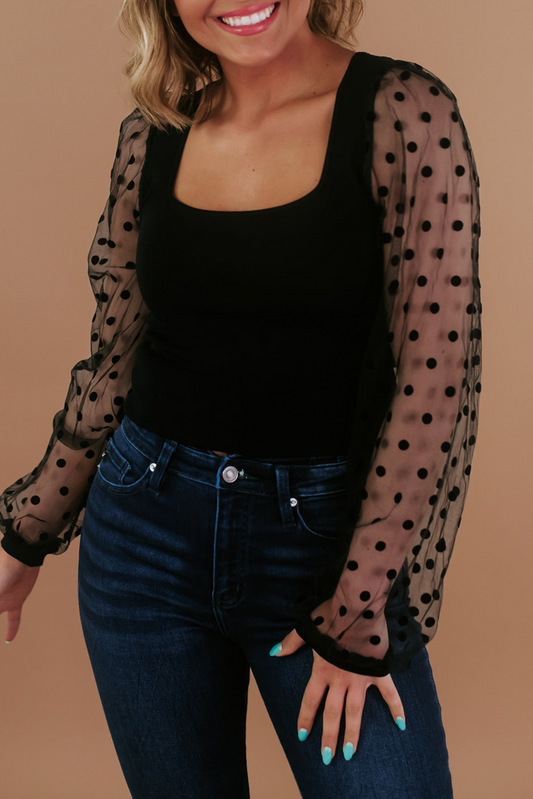 polka dot mesh sleeve top