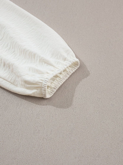 Elegant White Bubble Sleeve Ruffle Blouse