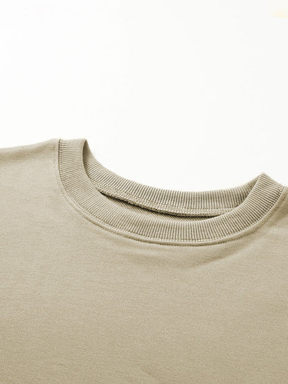 Khaki Solid Crew Neck Pullover Jumper
