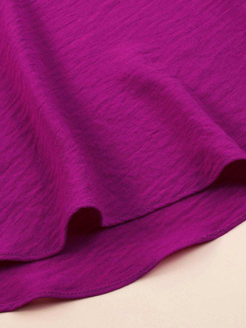 Rose Red Notched Neck Wide Sleeve Pleated Plus Size Dress