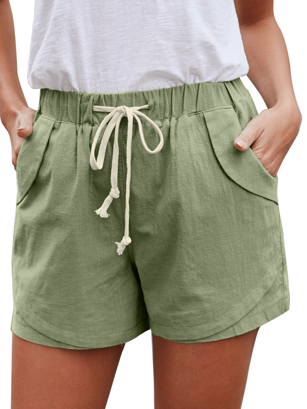 Green Linen Drawstring Shorts