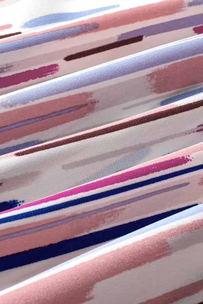 White Striped Ruffle Short Sleeve Plus Size Top