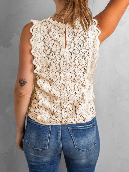 Floral Lace Sleeveless V-Neck Tank Top