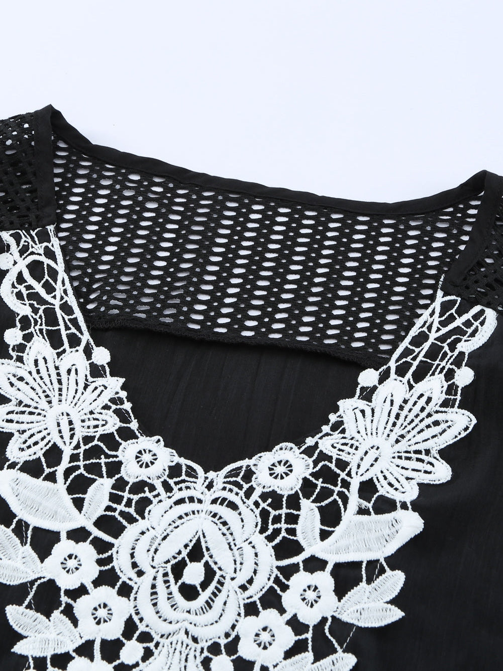 Beach Ready Black Crochet Pom Pom Trim Tunic Cover-Up