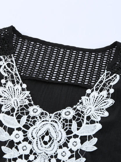 Beach Ready Black Crochet Pom Pom Trim Tunic Cover-Up