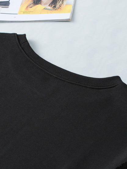 Elegant Black Seam Detail Drop Shoulder Split Hem Sweatshirt