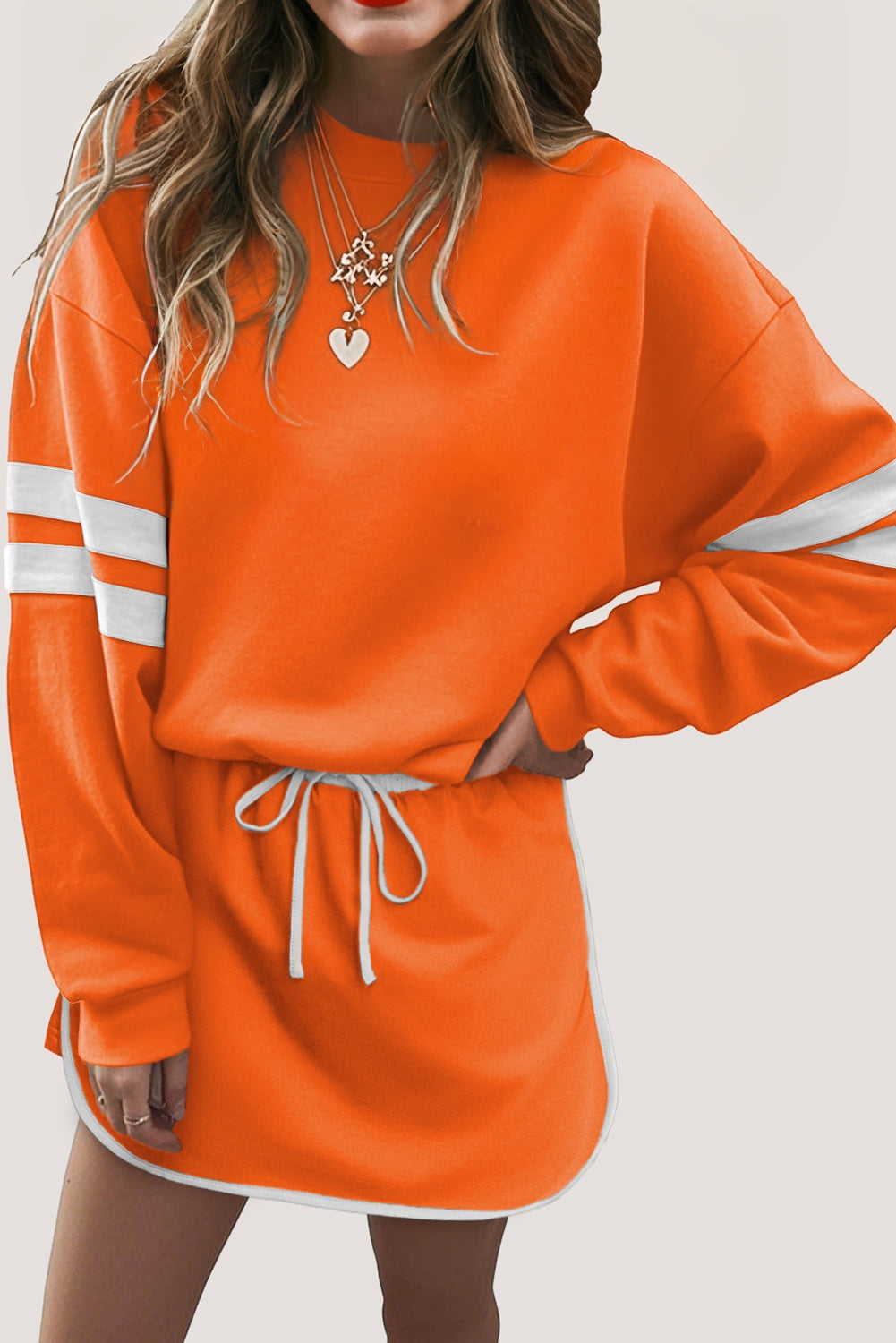 varsity sweatshirt skirt set