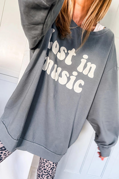 Medium Grey Lost In Music Oversized Sweatshirt