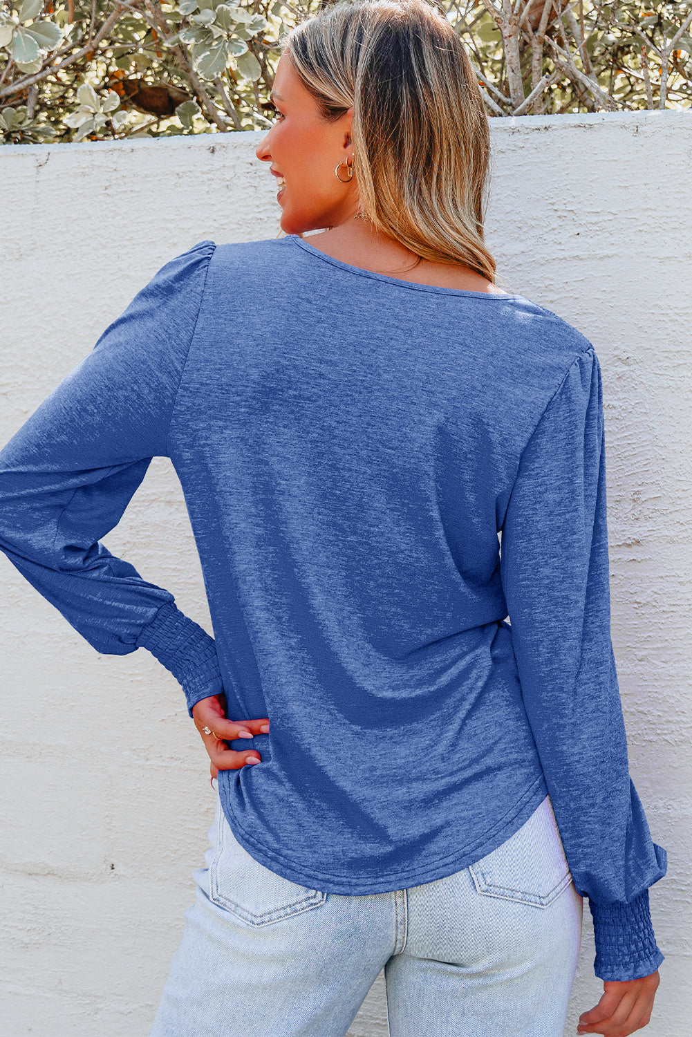 blue long sleeve top