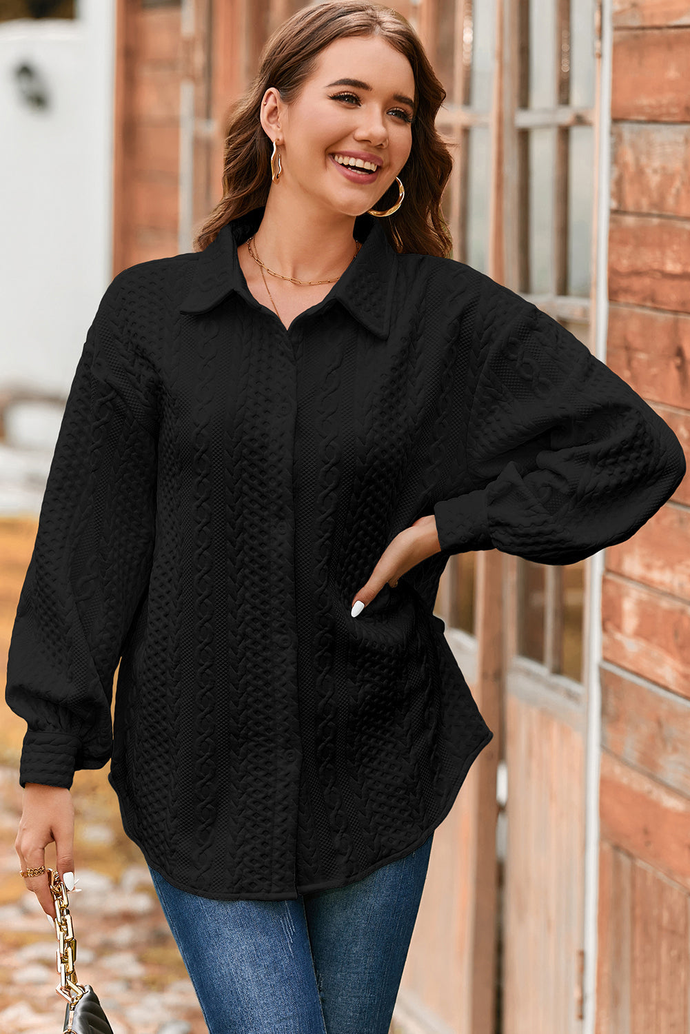 cable texture shacket