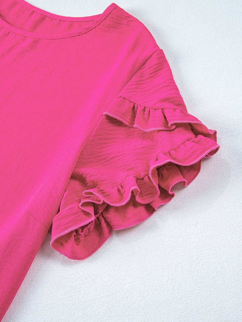 Strawberry Pink Ruffle Sleeve Plus Size Shift Mini Dress