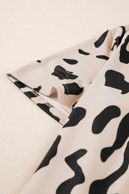 Taupe Leopard Print Plus Size Lounge Set with Tee and Shorts